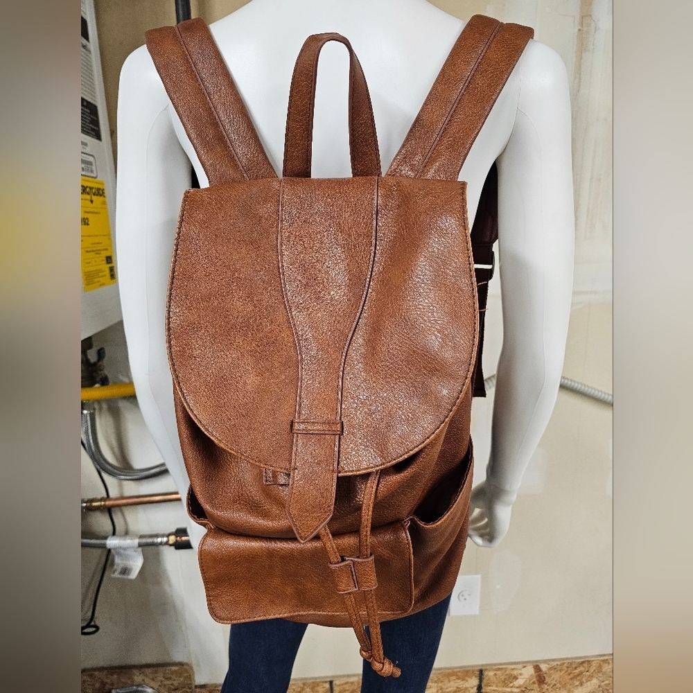 Universal Thread Brown Rucksack Style Faux Leather Flap Closure Backpack